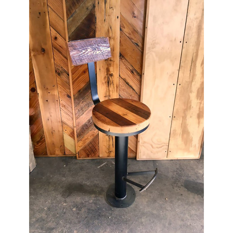 The Strong Oaks Bolt Down Urban Industrial Pedestal Bar Stools With Swivel, Backrest